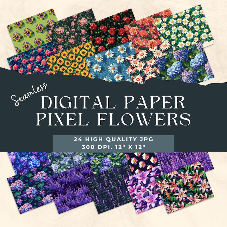 Flowers Seamless Pattern, Pixel Art Floral Pattern Background, Floral ...