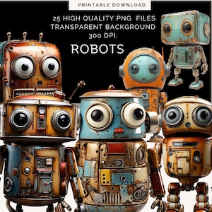 Niedliche Roboter Clipart | Retro Roboter Clipart | Roboter Clipart | Spaß Roboter Clipart |  Roboter Clipart | Roboter Planer Aufkleber | Roboter PNG