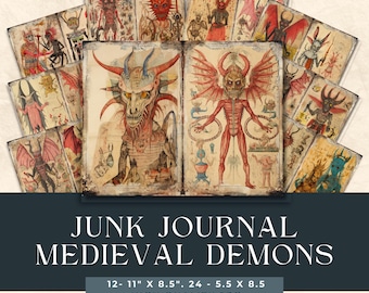 Páginas del diario basura de demonios medievales, efímeras de terror gótico (descarga digital)