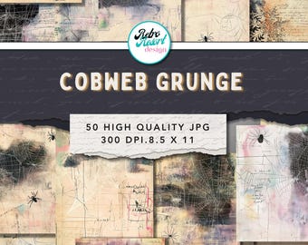 Grunge digitaal papierpakket met spinnenwebachtergronden, 50 JPG-bestanden, 8,5x11 inch, verweerde textuur
