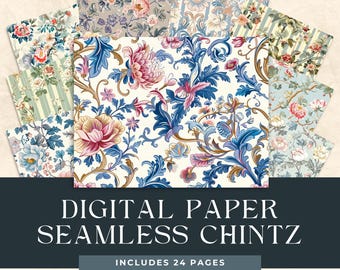 Floral Chintz Seamless Digital Papers, Grandmillennial Vintage Floral, Chintz patterns, Floral Vintage Linen Cottagecore, Instant Download