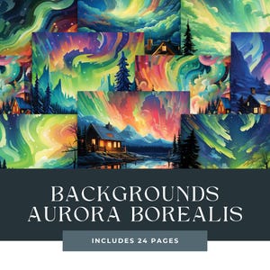 Aurora Borealis Hintergrund | Nordlichter | Winternacht Hintergrund | Waldsilhouette Landschaft | fine art collage | Collage Hintergrund