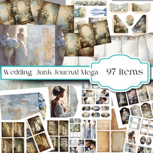 Vintage Hochzeit Junk Journal Kit | 97 Stück Digitales Mega Bundle | Braut Memory Buch Elemente | Hochzeitsplaner Printables | Braut Journal DIY
