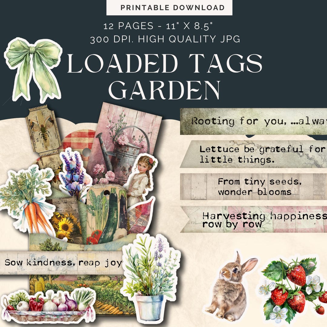 Loaded Tag Insert Garden Loaded Tag Junk Journal Ephemera Kit, Printable Vegetable Garden ...