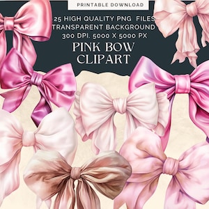 Pink Bows Clipart, Coquette Ribbon PNG, Watercolor Pink PNG Bows, Soft Girl Era Aesthetic, Cute Pink Bow, Pastel Pink Baby Girl Bow Clipart