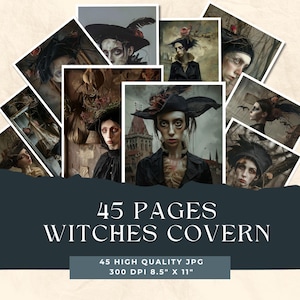 Witches cover journal images, Printable Witch Junk Journal Ephemera, Book of Shadows, Grimoire Ephemera, Scrapbook and collage supplies