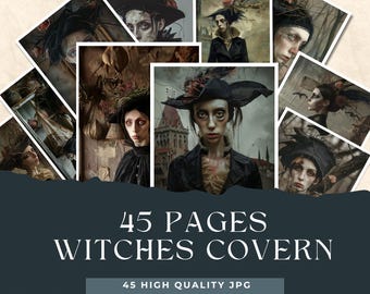 Witches cover journal images, Printable Witch Junk Journal Ephemera, Book of Shadows, Grimoire Ephemera, Scrapbook and collage supplies