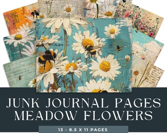 Romantic Wildflowers Printable Paper  Shabby Chic Digital| Floral Scrapbook | Flower Junk Journal | Butterflies Papers | flower junk journal