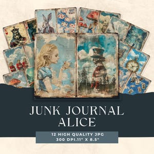 Alice Junk Journal Kit, Wonderland, Junk Journal Printable, Junk Journal Paper, Scrapbook Paper, Ephemera, Journal Supplies, Journal Inserts