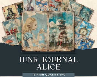 Alice Junk Journal Kit, Wonderland, Junk Journal Printable, Junk Journal Paper, Scrapbook Paper, Ephemera, Journal Supplies, Journal Inserts