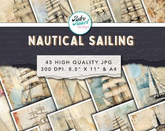 Nautical Junk Journaling, Vintage Nautical Pages, Ocean Junk Journal Digital, Junk Journal sailing, Instant Download, Fisherman aesthetic