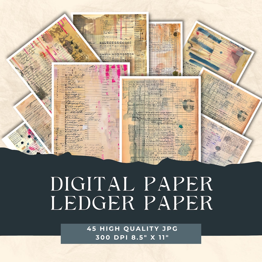 Vintage Ledger Pages, Printable Antique Junk Journal Paper, Digital ...