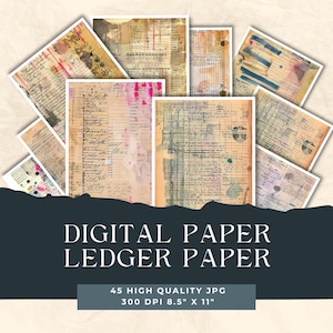 Vintage Ledger Pages,  printable antique junk journal paper, digital collage sheet,  old journaling ephemera,  scrapbook collage supplies
