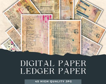 Vintage Ledger Pages,  printable antique junk journal paper, digital collage sheet,  old journaling ephemera,  scrapbook collage supplies