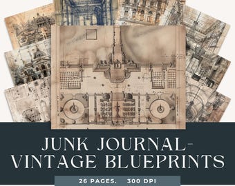 May include: A set of 26 vintage blueprint pages for junk journaling. The pages are 5.5 inches by 8.5 inches and 300 DPI.