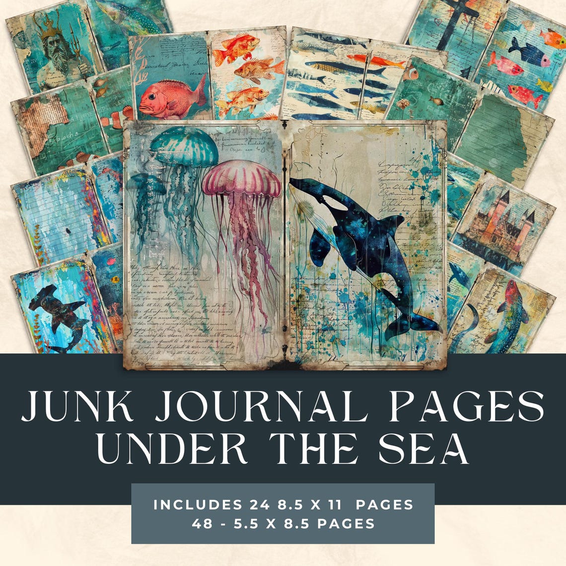Ocean Junk Journal Kit | Vintage Old Sea Printable | Watercolor Beach ...