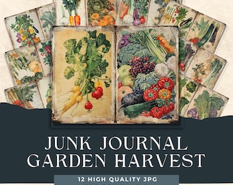 Pagine di diario vintage per giardinieri, kit di carta per album digitali, diario di verdure, effimeri vintage, foglio di collage per giardini, stampabili