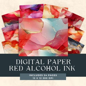 Red Alcohol Ink digital paper, Red colors gradient, water colour background textures, collage backgrounds, modern texture paper