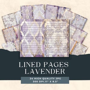 Pagine di diario a righe color lavanda, viola shabby, a righe bianche, diario a righe viola, scrapbooking, vintage, regalo stampabile