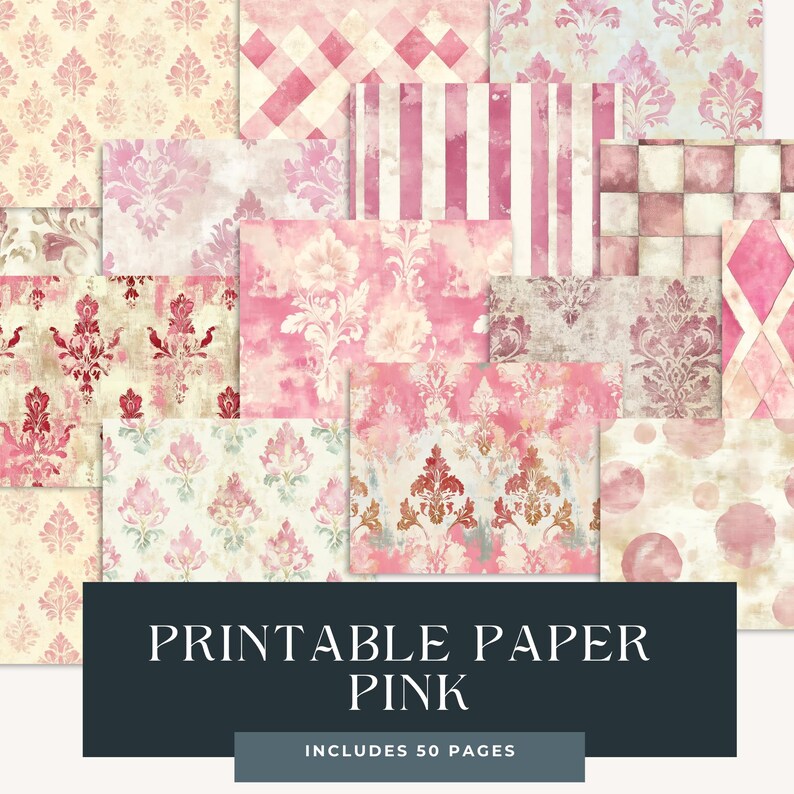 Pink Patterned A4 File Pretty Pink Paper | 50 Sheets | Mega Bundle | Damask Pattern, Stripes ...