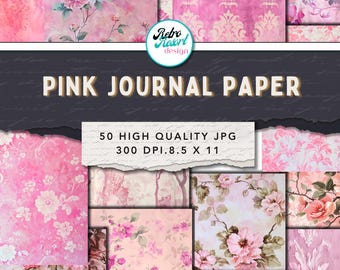 Roze shabby chic digitaal papier, 50 JPG-bestanden, 8,5 x 11 inch roze