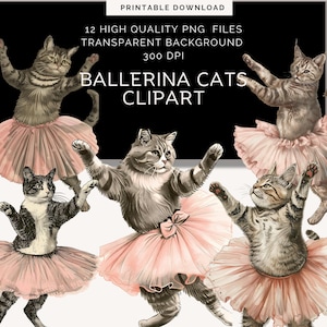 Clipart chat ballerine | Clipart chat excentrique | Robe Tutu de chats de ballet | Joli ballet PNG | Chambre d'enfant PNG | Scrapbooking, journal indésirable Clipart