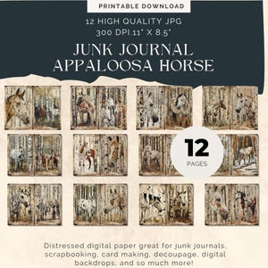 Horse Junk Journal Pages, appaloose horse journal, Animal Printable Scrapbooking Pages, Vintage Junk Journal, Farm Ephemera, commercial use