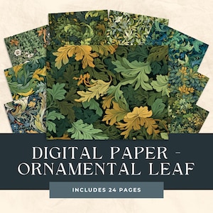 Vintage Green Scrapbook Paper, retro Floral Ornamental Pattern, Junk Journals, Printable Digital Background, Collage Background supplies
