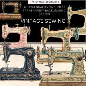 Vintage Sewing Machine Clipart, PNG Instant Download File, Digital Paper Craft, Card Making, Scrapbook Art, Png Quilting, Sewing Machine PNG