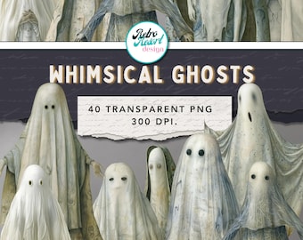 Grillige Ghost Paper Doll, 40 afbeeldingen, 300 dpi, transparante png, digitale download, commercieel gebruik