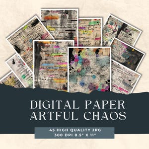Páginas de Caos Artístico, Boceto Abstracto, Papel Imprimible de Fondo, Escritura Asémica, Collage Artístico, Papel de Diario Basura, Collage de Álbum de Recortes
