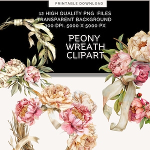 Altrosa Blumen Clipart | Blush Pfingstrose PNG | Aquarell Eukalyptusgrün | Blumenborte | Rahmen | Eleganter Blumenkranz | Hochzeitsstrauß