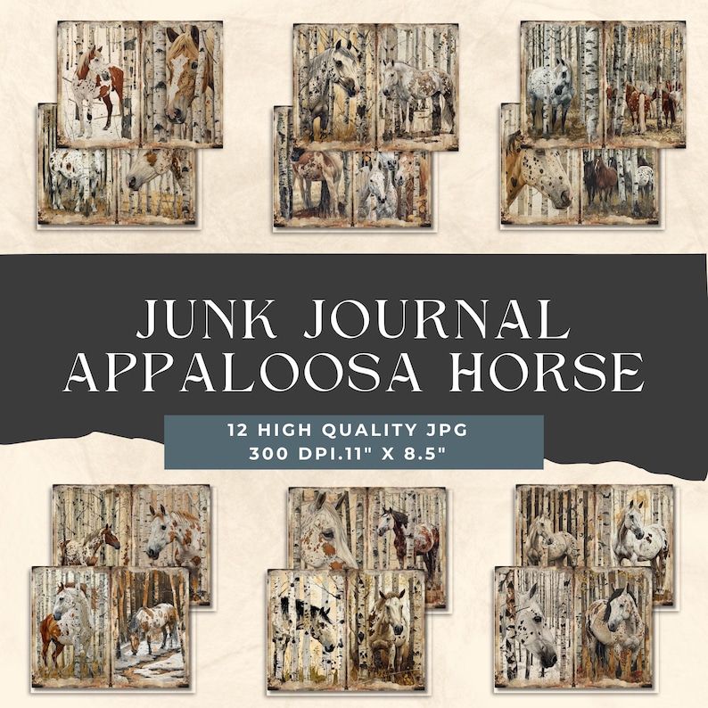 Horse Junk Journal Pages, appaloose horse journal, Animal Printable Scrapbooking Pages, Vintage Junk Journal, Farm Ephemera, commercial use