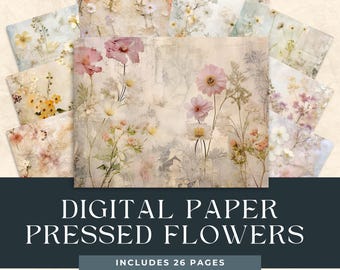 Gepresste Wildblumen Digital Papier, romantische Vintage Botanicals, Herbarium, Decoupage Blumenpapier, Collage Hintergrund, Etheral Backgrounds