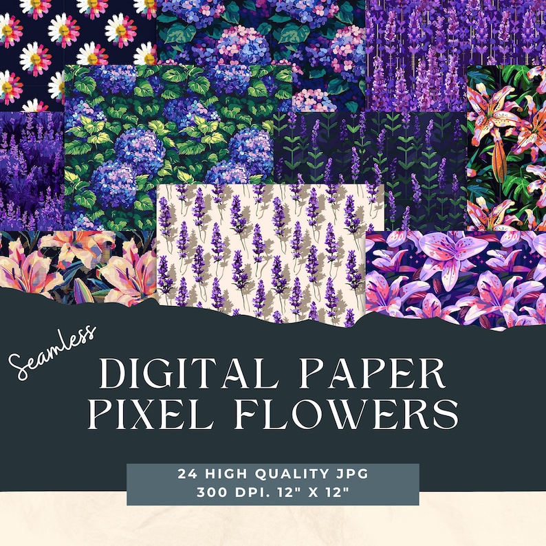 Flowers Seamless Pattern, Pixel Art Floral Pattern Background, Floral ...