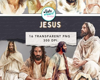 Jesus Clipart: 16 transparent pngs, 300 dpi, commercial use, instant download