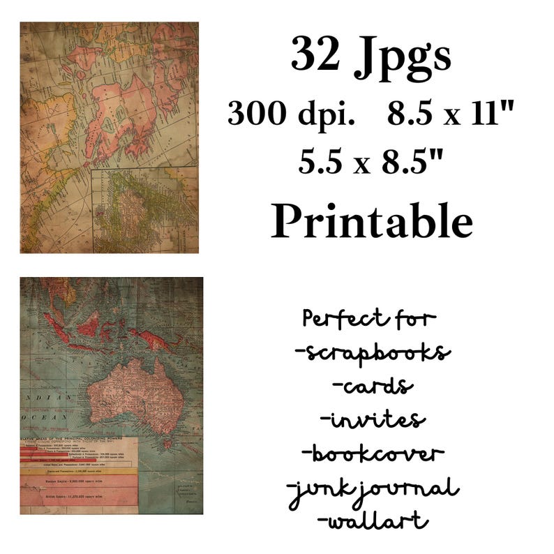 Vintage World Map Digital Paper, Scrapbook & Collage (digital Download ...
