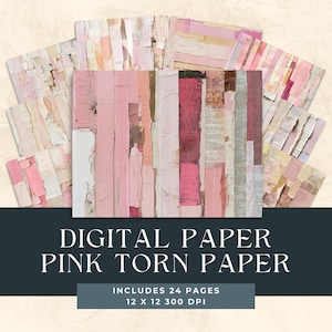 Nuance de rose et papier déchiré, arrière-plans de collage de papier vintage, éphémères de journaux indésirables roses, esthétique de scrapbooking, shabby chic, usage commercial