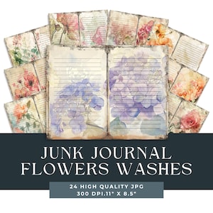 Pages de journal vierges lignées, papiers de base de journal indésirable, pages minables imprimables, vintage papier fleur aquarelle, papier ligné rose, éphémère