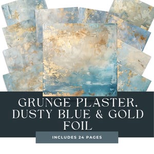 Papel de yeso grunge azul polvoriento / Papel con textura desgastada / Papel con textura desgastada / Papel para álbum de recortes imprimible / Papel digital dorado antiguo / Rústico