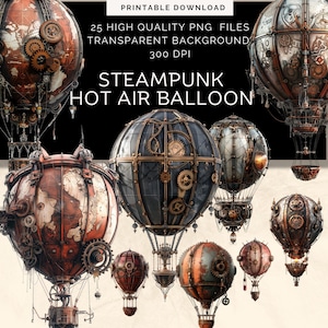 Montgolfière steampunk, dirigeable numérique png, art modifié steampunk, téléchargement numérique, collage steampunk, papiers de scrapbooking steampunk