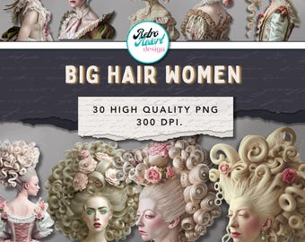 Big Hair Rococo women clipart: Folio and Vintage Ephemera, Journal Supplies, scrapbooking collage