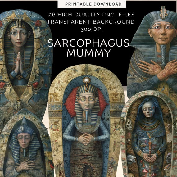 Whimsical sarcophagus mummy, Fussy Cut | peculiar, creepy People Ephemera,egyptian collage supplies, scrapbooking, creative art card making