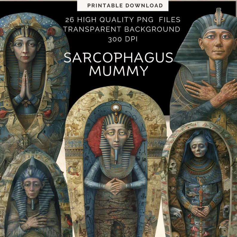 Whimsical sarcophagus mummy, Fussy Cut | peculiar, creepy People Ephemera,egyptian collage supplies, scrapbooking, creative art card making