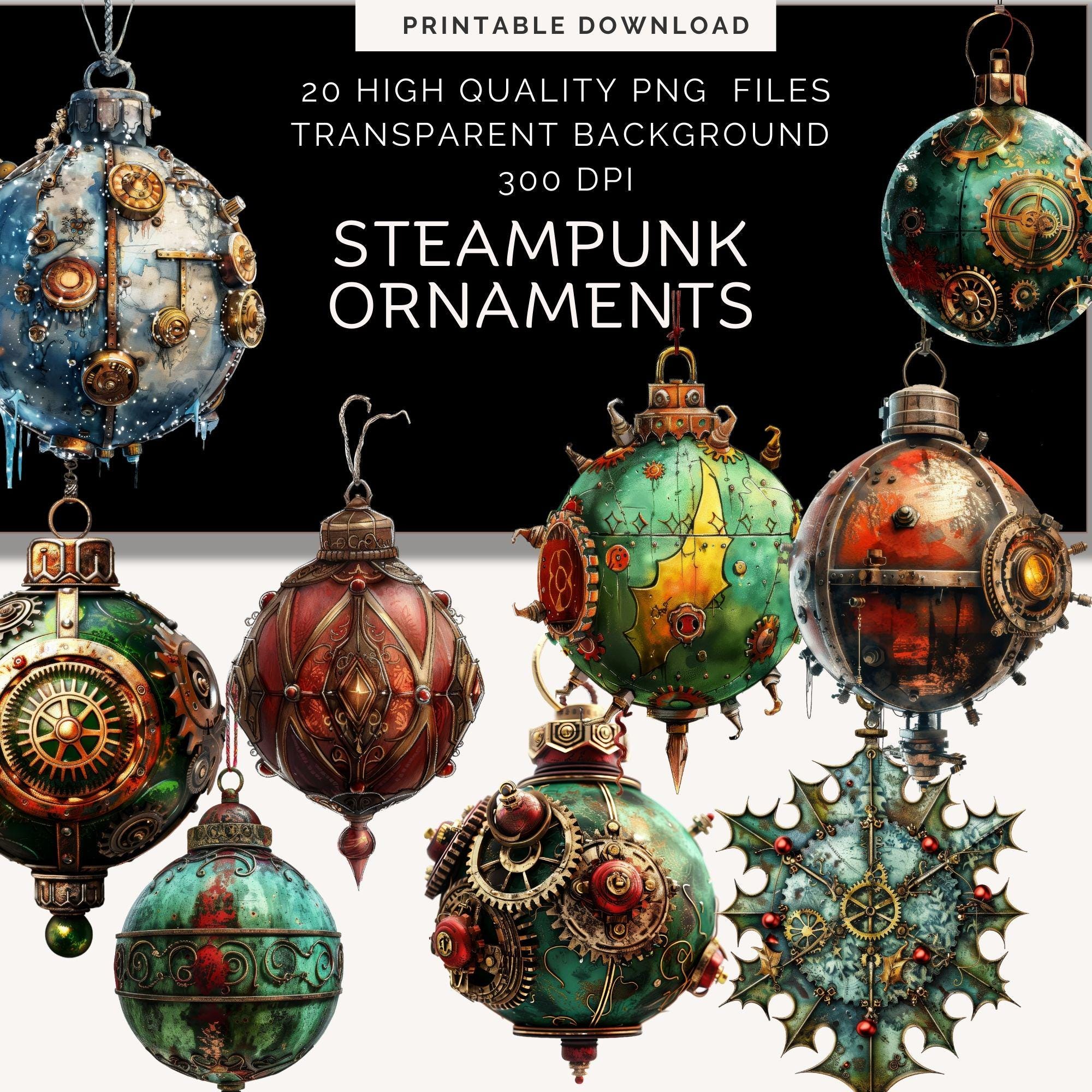 Steampunk Ornament Clipart | christmas balls | xmas decoration | fantasy winter clipart | christmas tree baubles | xmas ornament