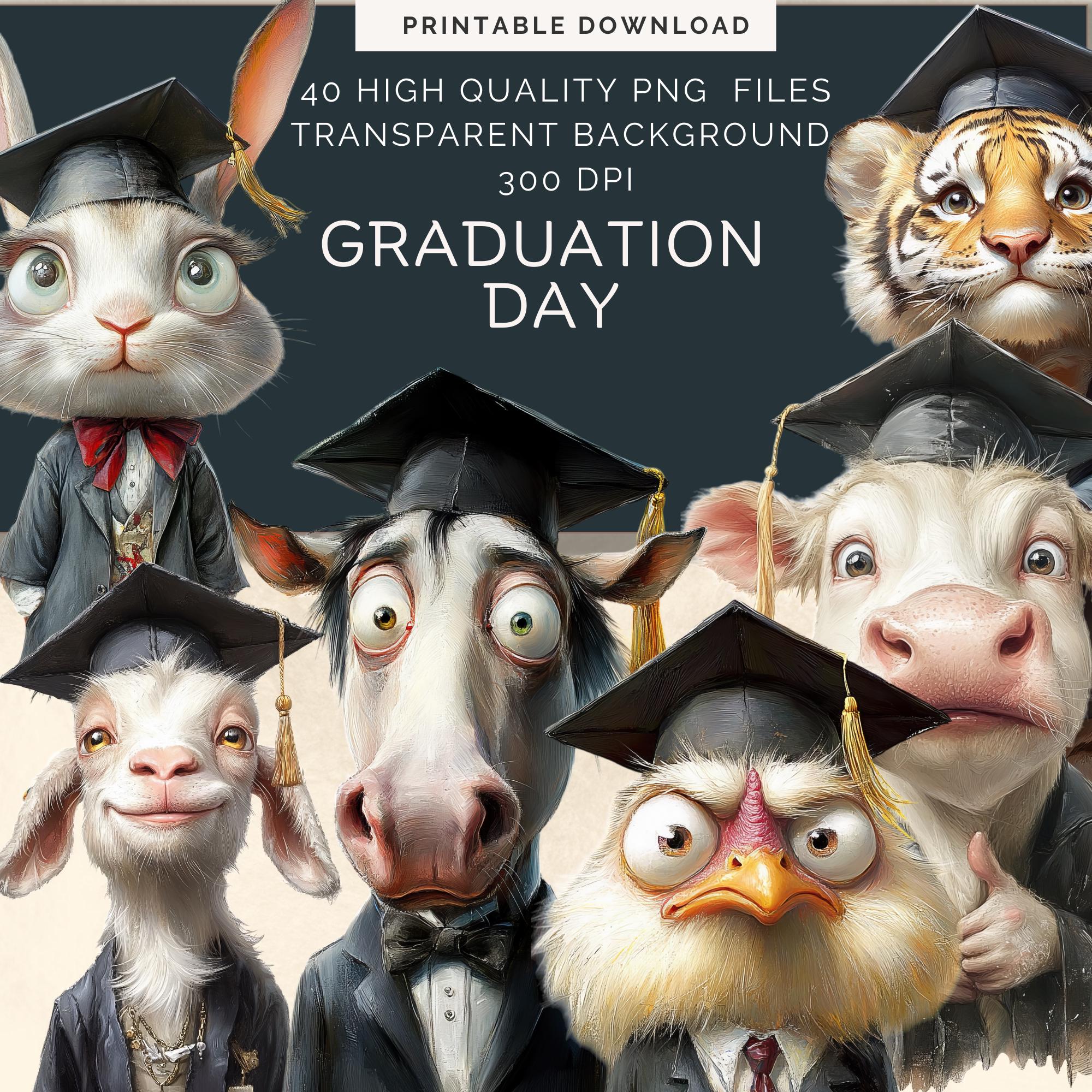 Whimsical Graduation Animals, Fussy Cut, Collage Art, Quirky Animals ...