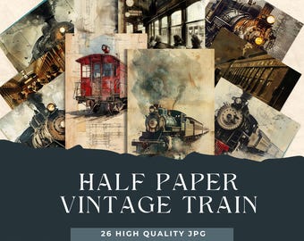 Vintage Train Junk Journal Pages | Digital Scrapbook Paper | Locomotive Printable | Collage Sheet | Travel Ephemera | Victorian Background