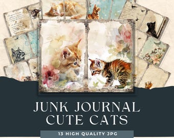 Cute Cat Junk Journal Paper | Vintage Collage Ephemera (Digital Download)