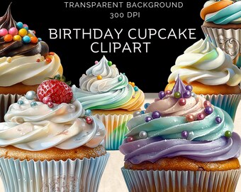 Geburtstag Cupcakes Clipart, 68 PNG Cupcake Clip Art, Aquarell Cupcakes Bundle, Dessert Clipart Png, Cupcake Clipart, kommerzielle Nutzung