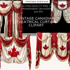 Canadese gordijnen clipart, vintage gordijnachtergrond, theatergordijn voor collagekunst, Canada is niet te koop, mixed media-achtergronden